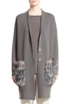Women's Fabiana Filippi Wool, Silk & Cashmere Cardigan With Genuine Fox Fur & Ostrich Feather Trim Us / 42 It - Grey