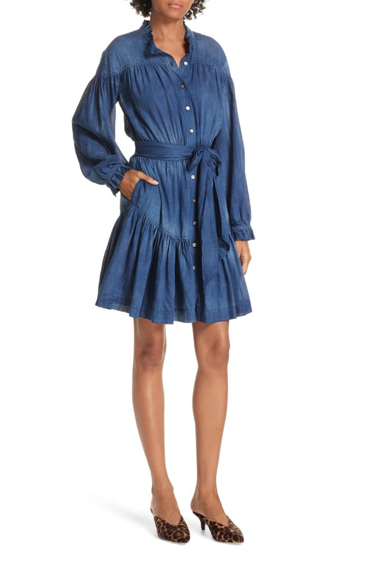 Women's La Vie Rebecca Taylor Tissue Denim Ruffle Minidress