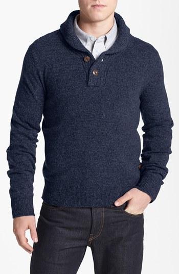 Faconnable Shawl Collar Henley Sweater Dark Navy