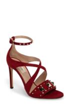 Women's Valentino Cross Strap Rockstud Sandal .5us / 35.5eu - Burgundy