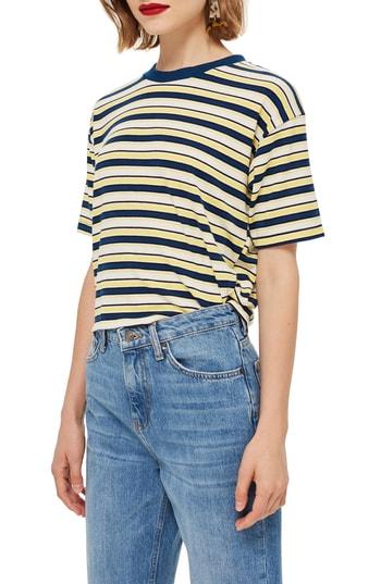 Women's Topshop Multi Stripe Boxy Tee Us (fits Like 6-8) - Yellow