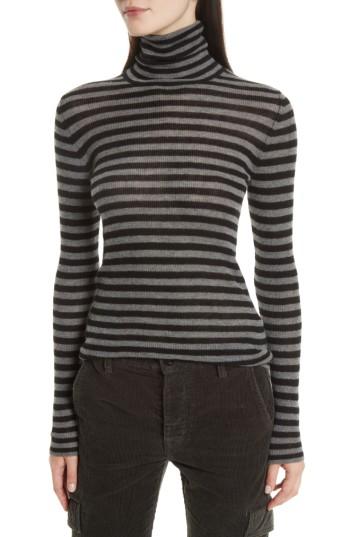 Women's Vince Stripe Ribbed Turtleneck - Grey