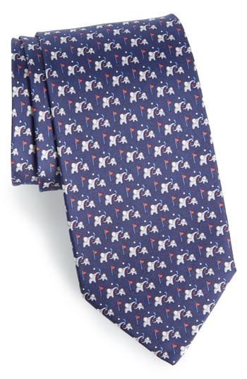 Men's Salvatore Ferragamo Erede Elephant Print Silk Tie, Size - Blue