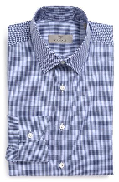 Men's Canali Regular Fit Check Dress Shirt - Blue