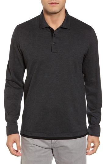 Men's David Donahue Herringbone Jacquard Polo, Size - Black
