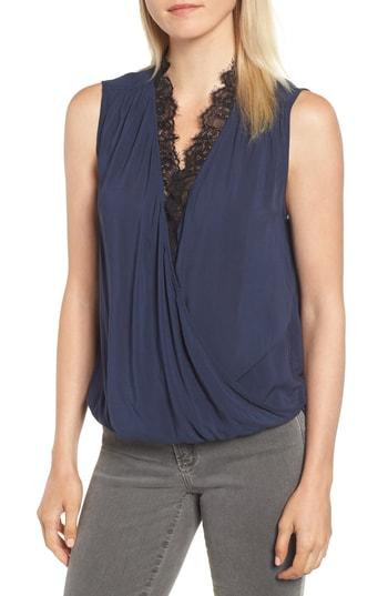 Women's Velvet By Graham & Spencer Lace Trim Sleeveless Blouse - Blue