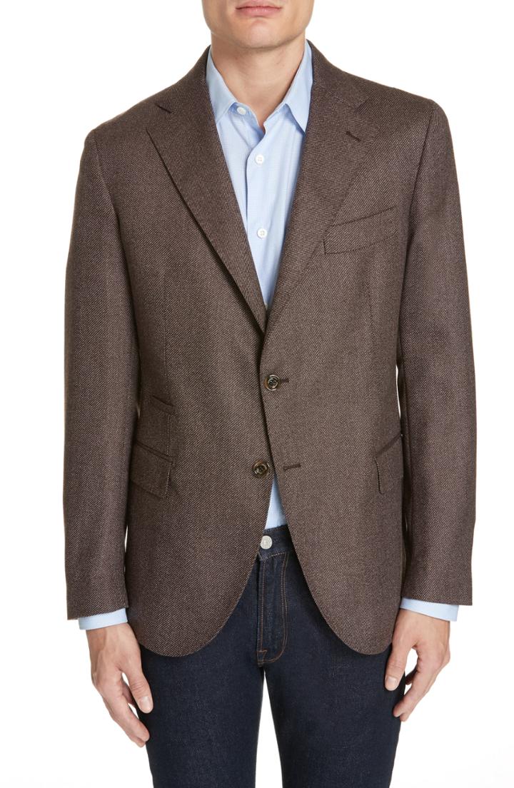 Men's Eleventy Trim Fit Wool Blazer Us / 50 Eu R - Brown