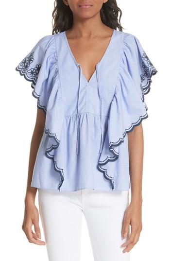 Women's Kate Spade New York Daisy Embroidered Cotton Top, Size - Blue