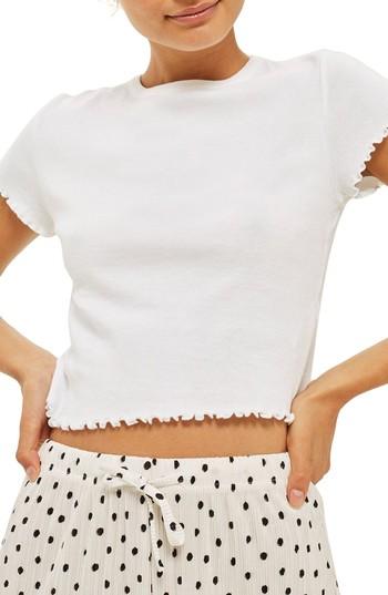 Women's Topshop Lettuce Edge Crop Tee Us (fits Like 0) - White