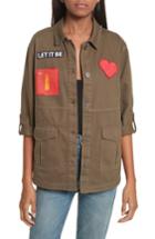 Women's Alice + Olivia Ao X The Beatles Charline Oversize Patch Military Jacket - Green