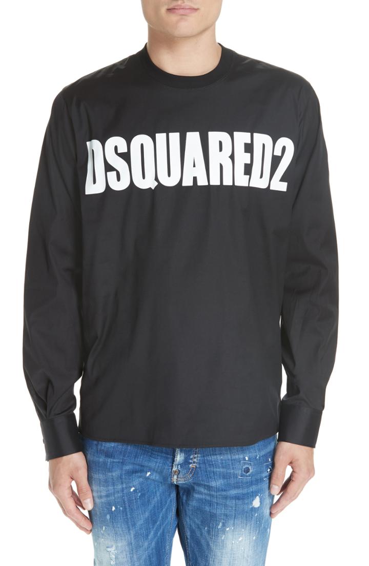 Men's Dsquared2 Logo Print Poplin Long Sleeve Shirt