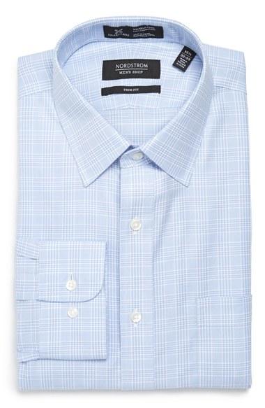 Men's Nordstrom Men's Shop Smartcare(tm) Trim Fit Plaid Dress Shirt 36/37 - Blue
