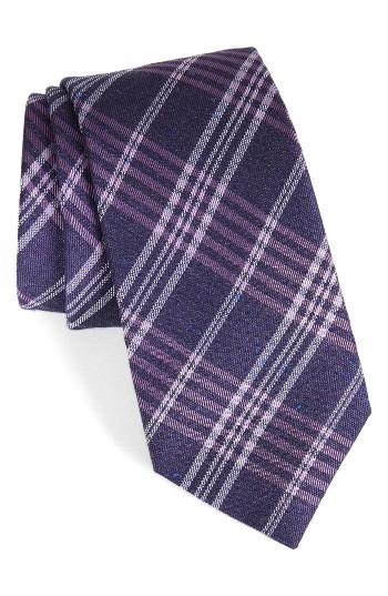 Men's Calibrate School Plaid Silk & Cotton Tie, Size - Purple