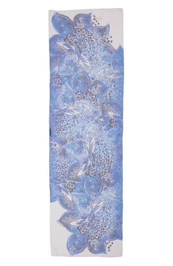 Women's St. John Collection Lotus Blossom Print Silk Scarf, Size - Blue