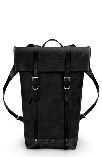 Men's Ezra Arthur Keystone Brass Detail Leather Rucksack - Black