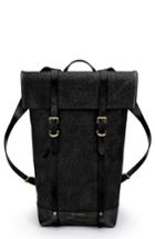 Men's Ezra Arthur Keystone Brass Detail Leather Rucksack - Black