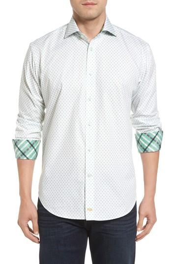 Men's Thomas Dean Classic Fit Neat Floral Print Sport Shirt, Size - Green