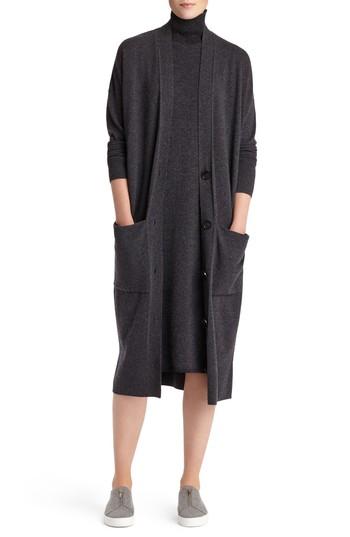 Women's Lafayette 148 New York Long Merino Wool & Cashmere Cardigan - Grey