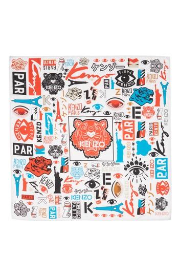 Women's Kenzo Tiger Poster Silk Square Scarf, Size - White