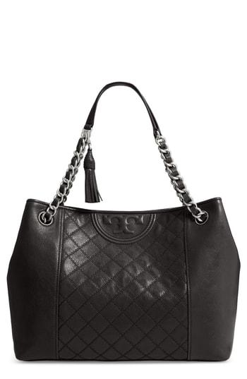Tory Burch Fleming Distressed Leather Tote - Black