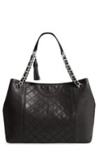 Tory Burch Fleming Distressed Leather Tote - Black