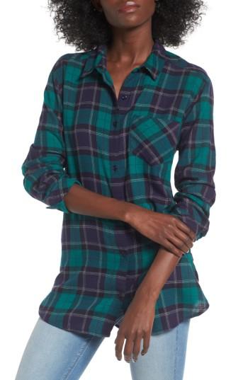 Women's Bp. Plaid Cotton Blend Shirt - Green