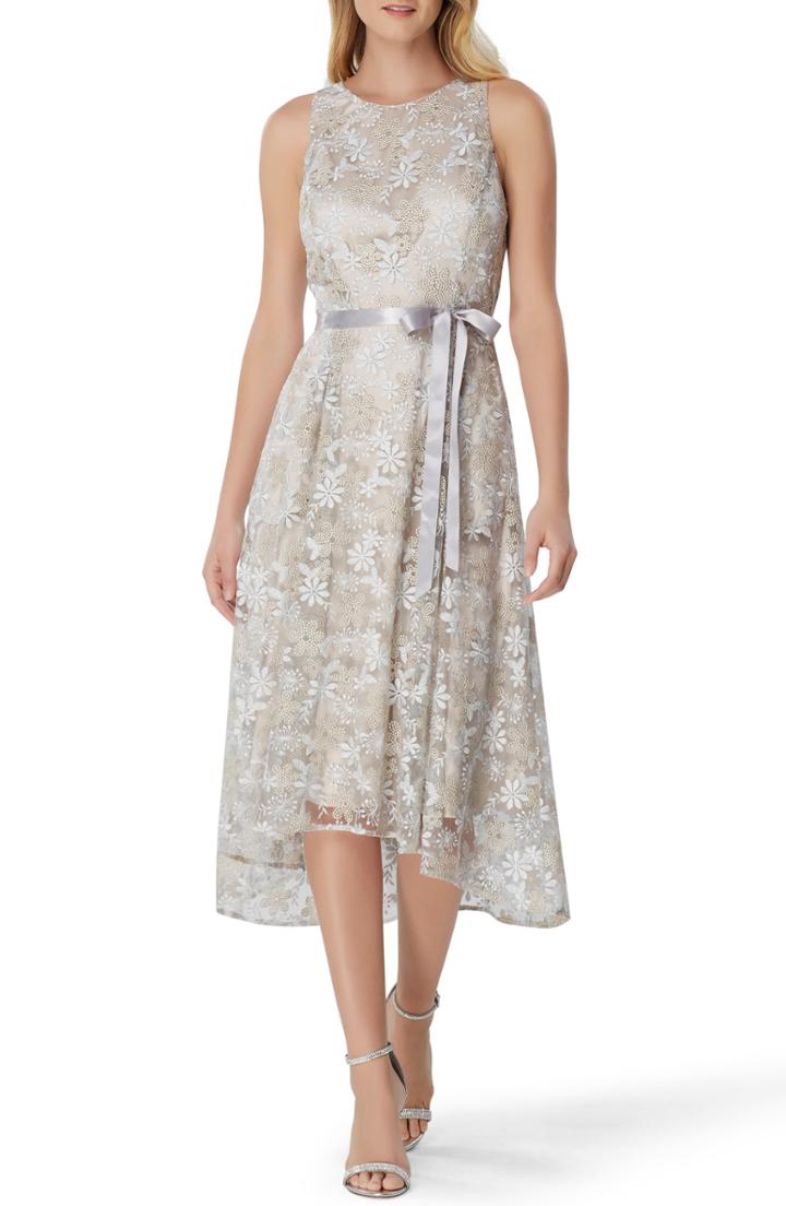 Women's Tahari Embroidered Chiffon Midi Dress - Metallic