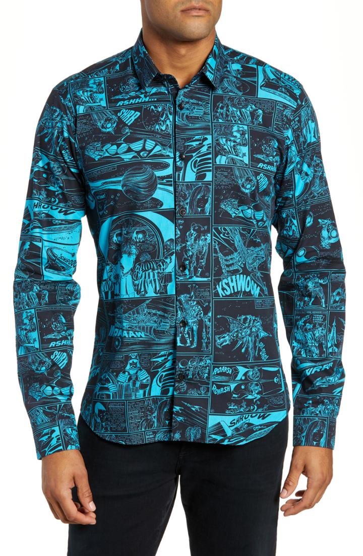 Men's Jared Lang Slim Fit Print Sport Shirt - Black