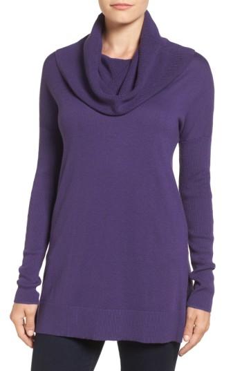 Women's Caslon Side Slit Cowl Neck Tunic - Purple