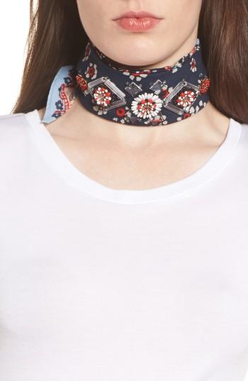 Women's Tory Burch Embellished Floral Square Scarf, Size - Blue