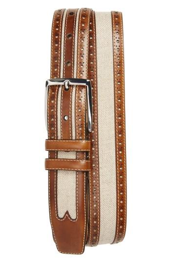 Men's Mezlan Palma Linen & Leather Belt - Honey/ Bone
