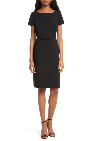 Women's Boss Dilya Belted Ballet Neck Sheath Dress - Black