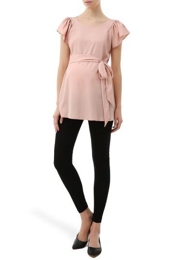 Women's Kimi And Kai 'quinn' Flutter Sleeve Belted Maternity Top - Pink