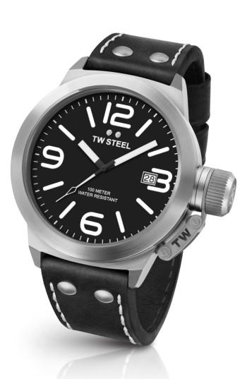 Men's Tw Steel Canteen Leather Strap Watch, 45mm