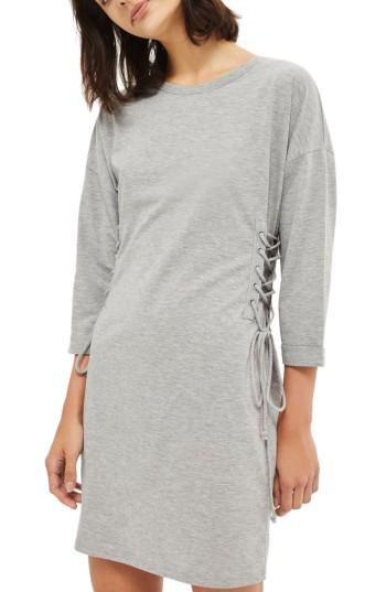Women's Topshop Lace-up Side Tunic Dress Us (fits Like 0-2) - Grey
