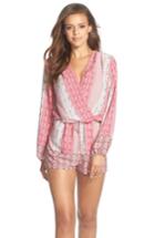 Women's Fraiche By J Print Long Sleeve Romper - Pink