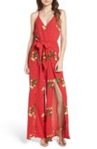 Women's Socialite Wrap Jumpsuit - Red