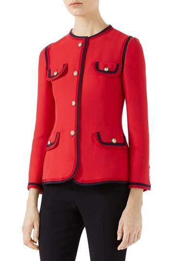 Women's Gucci Silk & Wool Crepe Cady Jacket Us / 36 It - Red
