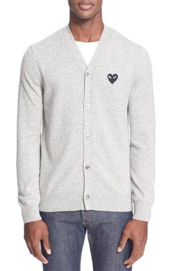 Men's Comme Des Garcons Play Lambswool Cardigan - Grey