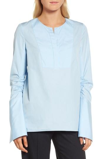 Women's Lewit Ruched Sleeve Poplin Blouse - Blue