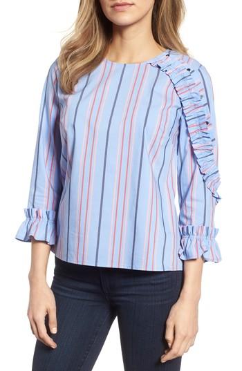 Women's Halogen Ruffle Detail Poplin Shirt - Blue