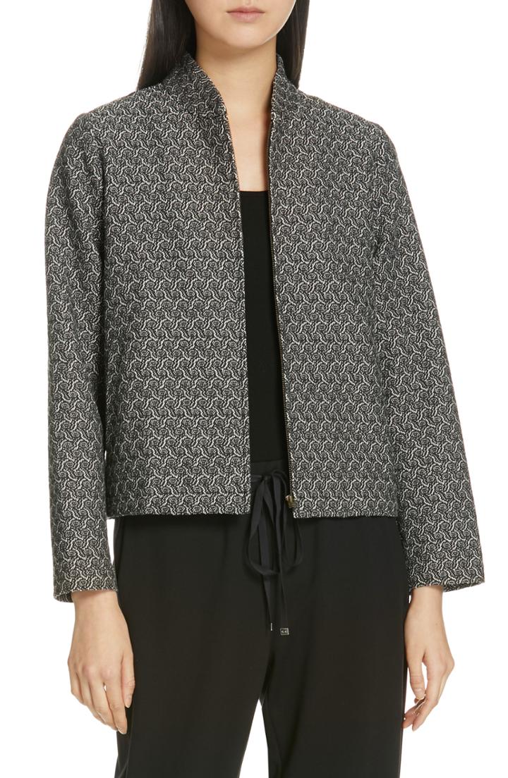 Women's Eileen Fisher Jacquard Jacket, Size - Black