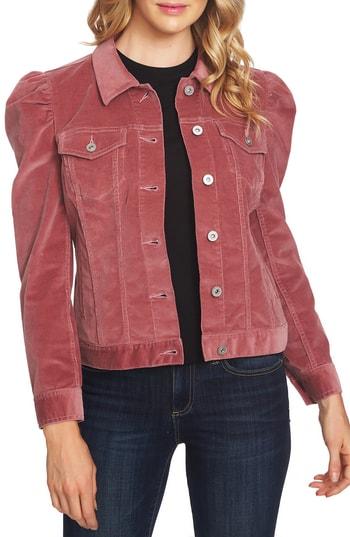 Women's Cece Puff Sleeve Stretch Cotton Corduroy Jacket - Red