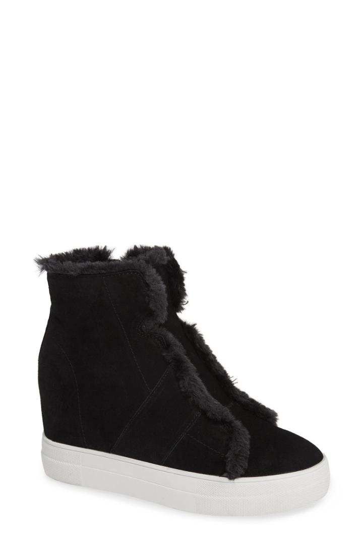 Women's Very Volatile Bonnet Faux Fur Wedge Sneaker Bootie M - Black