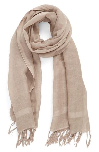 Women's Caslon Linen Blend Scarf, Size - Brown