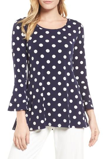 Women's Chaus Dot Print Bell Sleeve Blouse - Blue