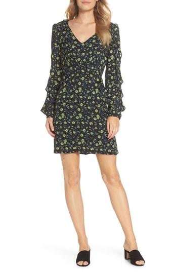 Women's Forest Lily Floral Ruffle Sleeve Dress - Black