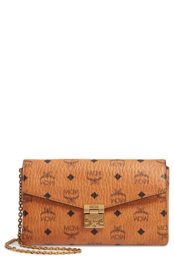 Women's Mcm Millie Visetos Canvas Wallet On A Chain - Brown