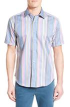 Men's Bugatchi Shaped Fit Stripe Sport Shirt, Size - Red