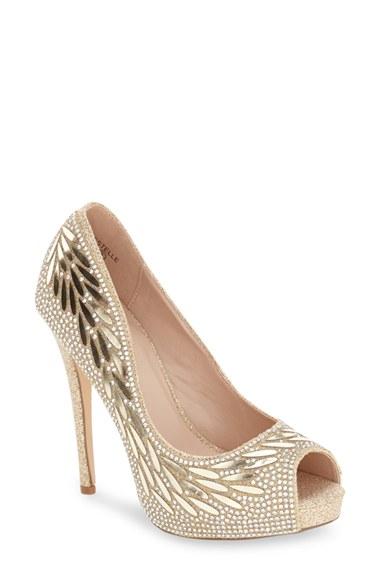 Women's Lauren Lorraine 'estelle' Peep Toe Platform Pump M - Beige